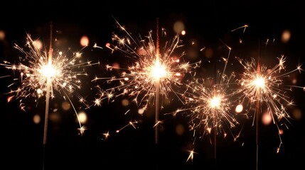 Colorful sparklers illuminate the dark night creating a festive atmosphere during a joyful celebration. The bright lights and sparks add excitement and cheer.