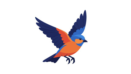 Obraz premium A vibrant illustration of a colorful bird with blue wings and an orange body captured mid-flight against a clean white background.