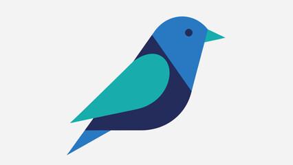 Geometric illustration of a stylized bird, showcasing various shades of blue and teal.