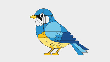 A stylized blue and yellow bird illustration designed with clean geometric shapes and bold outlines.
