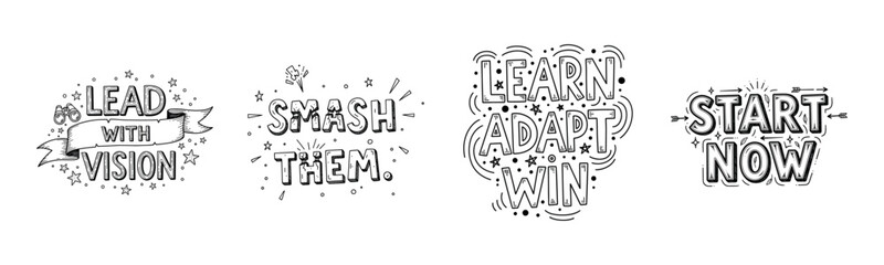 Fototapeta premium Inspirational black and white typography designs with motivational quotes