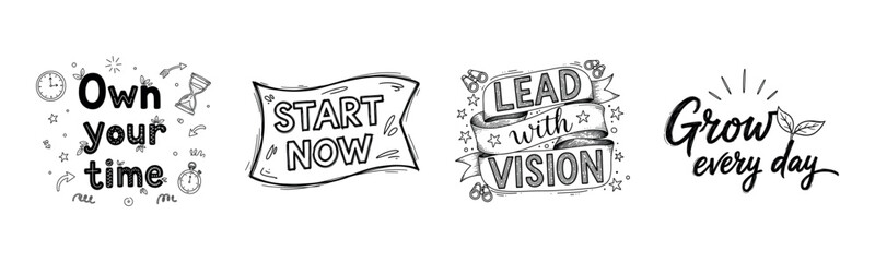 Fototapeta premium Inspirational hand-drawn typography designs with motivational phrases for personal growth
