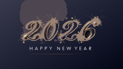 Celebratory new year 2026 design with golden sparkles and dark background