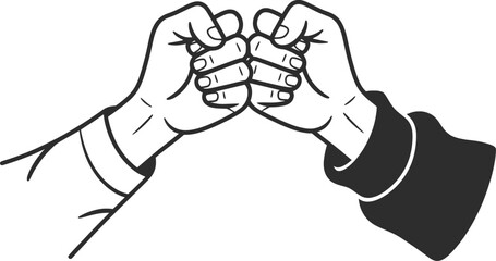 Fist Bump Gesture Outline Illustration.