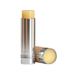 Natural lip balm in metal and paper container displayed on a clean surface, showcasing eco-friendly packaging and moisturizing benefits for daily use during any season