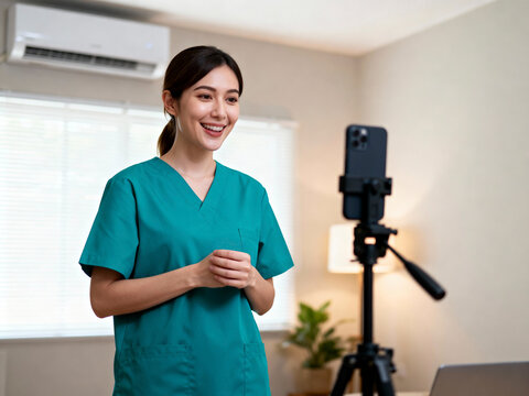 Female Medical Professional Recording Health Video Blog