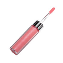 Shiny pink lip gloss in a clear container with a wand, perfect for adding a glossy finish to lips at any occasion