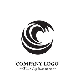 Naklejka premium Elegant Black Wave Logo Symbol on a Clean White Background for Modern Minimalist Branding Design Art