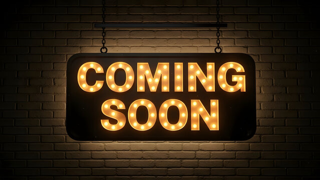 Coming Soon Retro Neon Sign on Trendy Background.