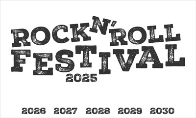 A bold vector graphic title for a rock n' roll festival, featuring distressed, grunge-style typography for a rugged, high-energy