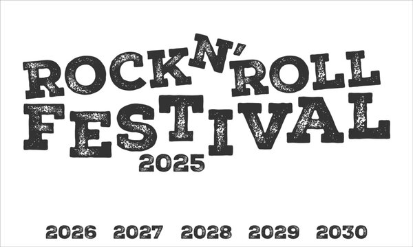 A bold vector graphic title for a rock n' roll festival, featuring distressed, grunge-style typography for a rugged, high-energy