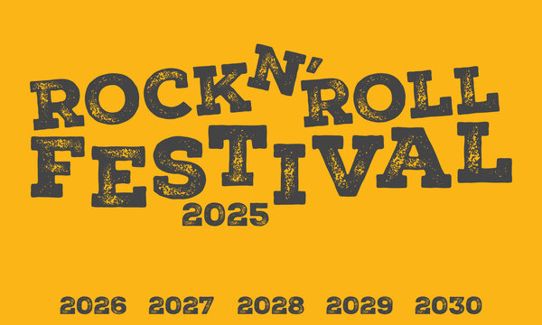 A bold vector graphic title for a rock n' roll festival, featuring distressed, grunge-style typography for a rugged, high-energy - Powered by Adobe