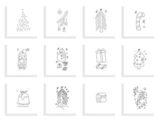 Merry Christmas Doodle Vector Set, elements collection,