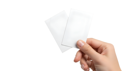 Hand holding two blank white vertical cards for custom design