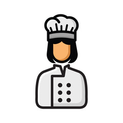 Color Female Chef Illustration Vector Icon with Outline for Culinary Design