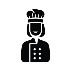 Solid Black Female Chef Illustration Vector Icon for Culinary Design