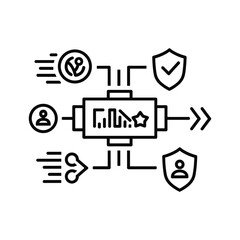 System icon showing data processing, security, user management, and financial efficiency