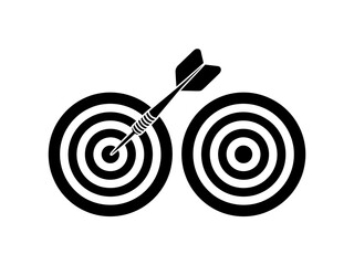 Dart hitting bullseye on a target board, two targets success