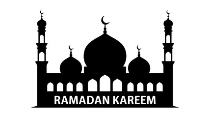 Ramadan kareem greeting, mosque silhouette, islamic symbols, faith.
