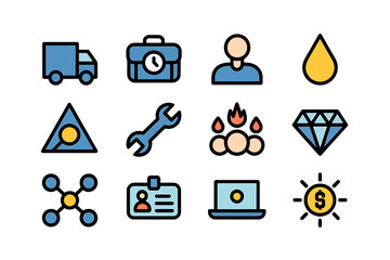Diverse essential business, service, and technology icon set.