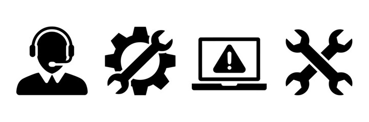 Customer help, tech support, computer fix, maintenance icon set.