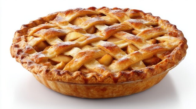 Warm apple pie sits on a kitchen counter showcasing a perfectly baked golden crust with a woven lattice top. The aroma of sweet apples fills the air inviting everyone.