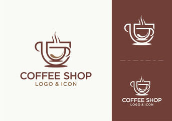coffee shop logo icon design vector, hot coffee cup simple logo