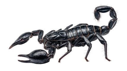 Large emperor scorpion with powerful pincers and venomous stinger isolated on a clean white background.