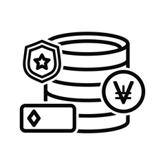 Digital finance and data security concept with cryptocurrency, shield, and data stack icon