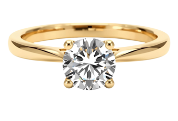 Classic gold ring with brilliant round diamond sparkles beautifully in elegant style.