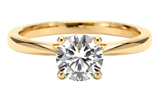 Classic gold ring with brilliant round diamond sparkles beautifully in elegant style.