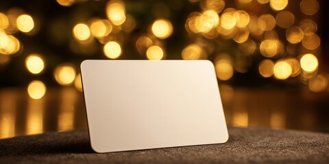 a blank, clean-edged gift card mockup (standard credit card size) with a matte finish, resting on a soft, dark velvet surface. The background is a warm