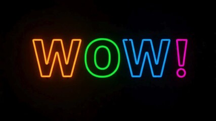 Vibrant neon sign displays the word wow in multiple colors. - Powered by Adobe