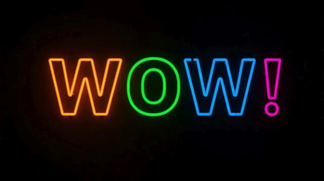Vibrant neon sign displays the word wow in multiple colors. - Powered by Adobe