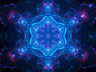 Intricate blue and purple fractal starburst with cosmic glow
