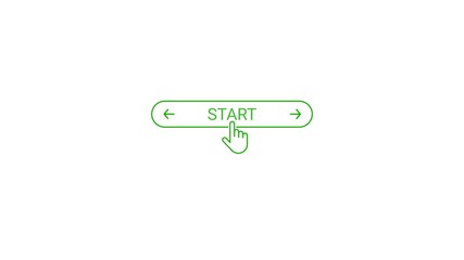 Green start button with hand cursor clicking on white background image photo