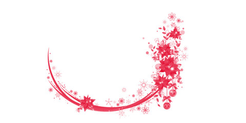 Obraz premium Red floral Christmas corner frame with festive ornaments and snowflakes. Bright decorative holiday accent for winter themed projects. Ideal for greeting cards, invitations, and seasonal designs. 