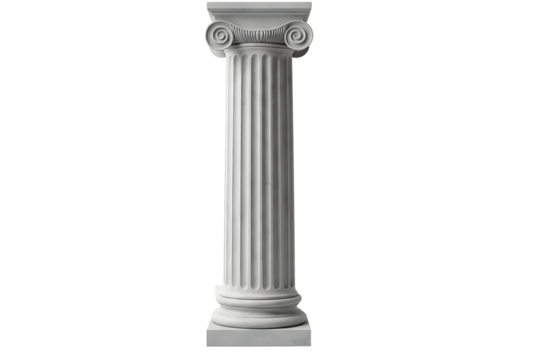 Ancient corinthian column isolated on transparent background, architectural element