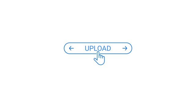 Blue upload button with hand cursor clicking on white background image photo