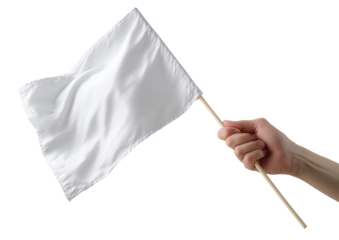Hand Holding a White Flag on a Stick isolated on transparent background