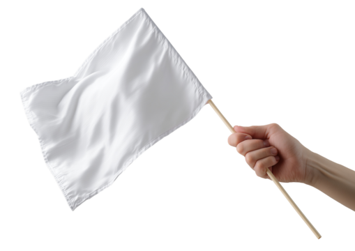 Hand Holding a White Flag on a Stick isolated on transparent background