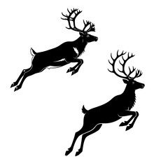 Fototapeta premium Dynamic Reindeer Silhouettes. Leaping Deer for Christmas, Winter Holidays, and Festive Design Elements.