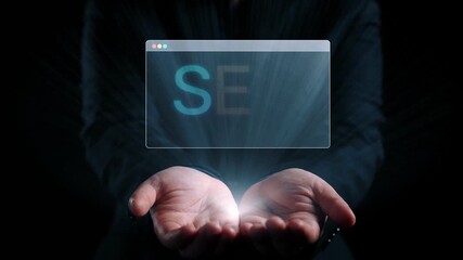 SEO concept for improving SEO visibility, with SEO related digital tools and SEO performance icons shown in an focused layout for strategic marketing. Elide - Powered by Adobe