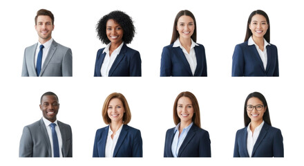 Set of professional business people portraits with transparent background cutout png