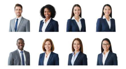 Set of professional business people portraits with transparent background cutout png