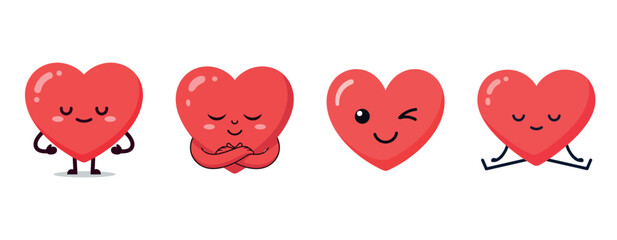 Cute heart characters: strong, loving, playful, relaxed emoji designs