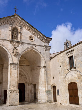 Facade of the Sanctuary of Saint Michael the Archangel, Basilica Santuario di San Michele Arcangelo. Mount Gargano, Monte Sant'Angelo, province of Foggia, Apulia Puglia, Italy, Europe