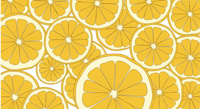 A bright and fresh background pattern composed of overlapping yellow citrus fruit slices perfect for a summer food theme.
