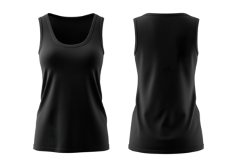 Black Tank Top Front and Back View isolated on transparent background