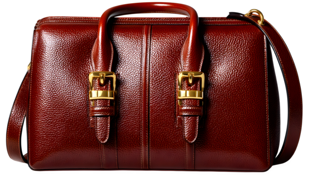 Sophisticated leather briefcase, perfect for professionals needing stylish organization on transparent background